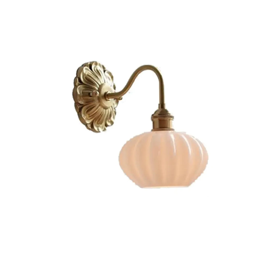 Classical Gold Floral Base White Glass Shade Wall Sconce