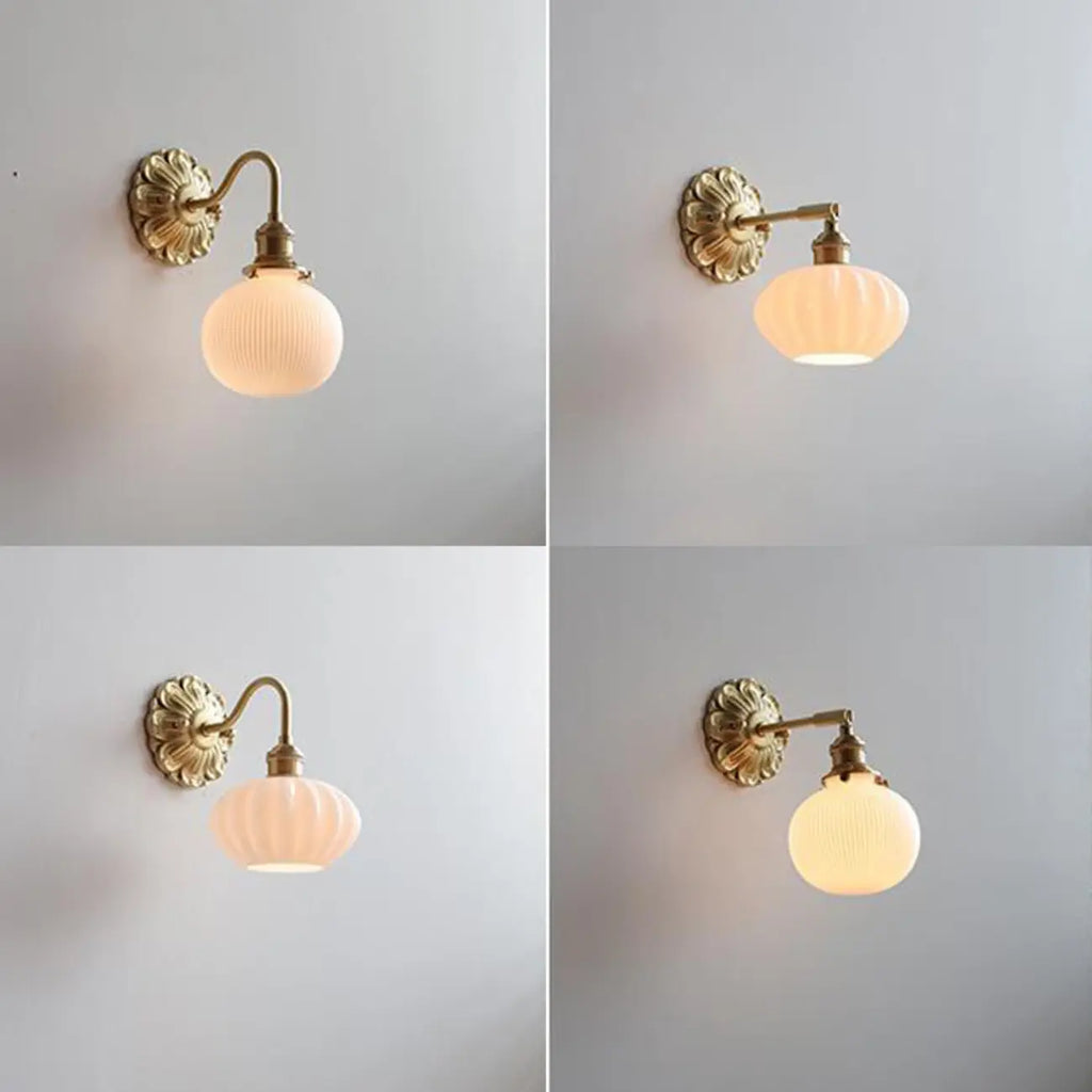 Classical Gold Floral Base White Glass Shade Wall Sconce