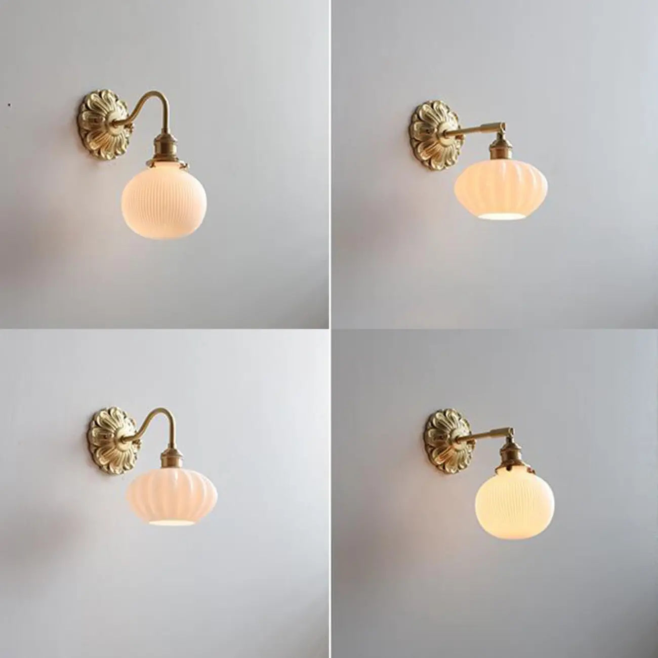 Classical Gold Floral Base White Glass Shade Wall Sconce