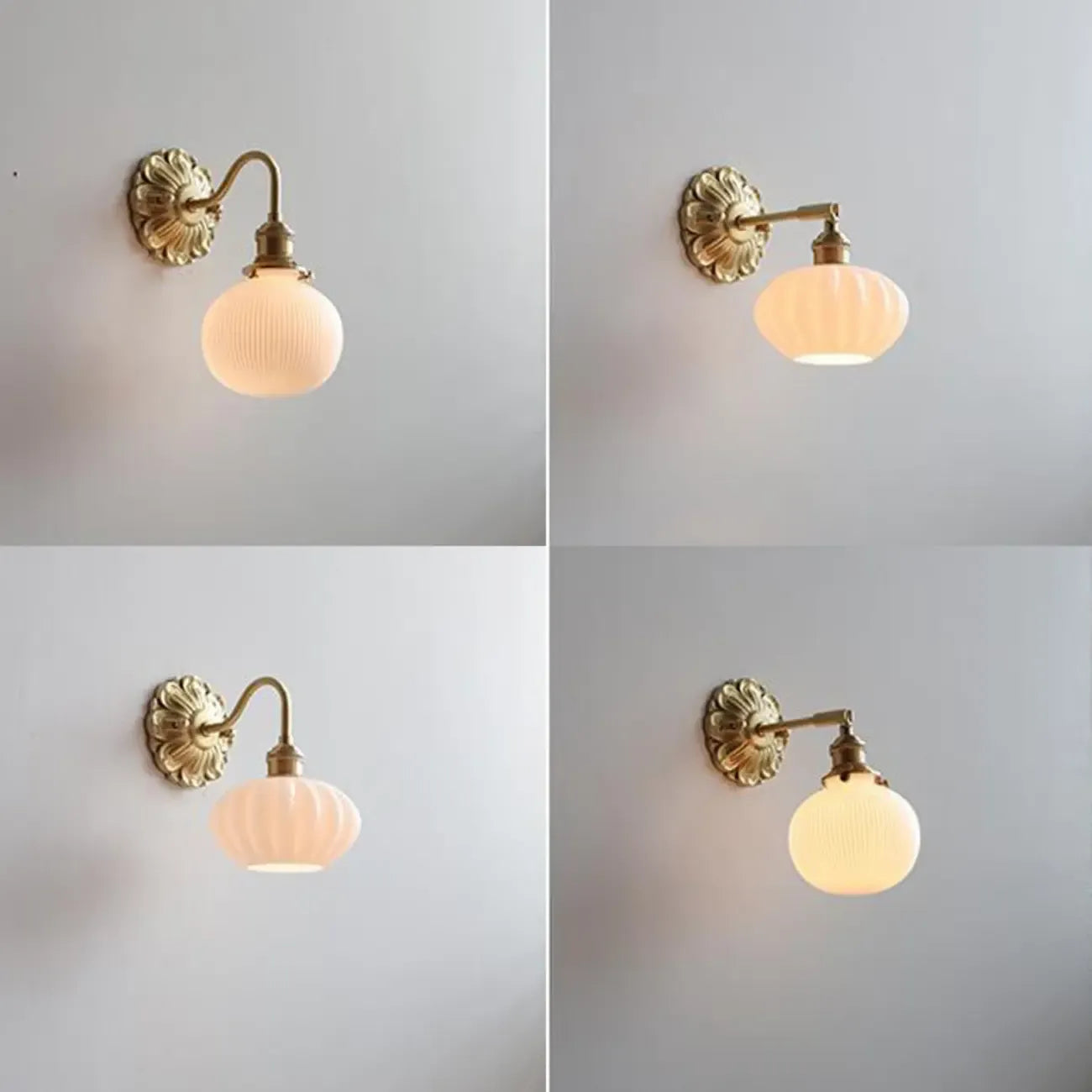 Classical Gold Floral Base White Glass Shade Wall Sconce
