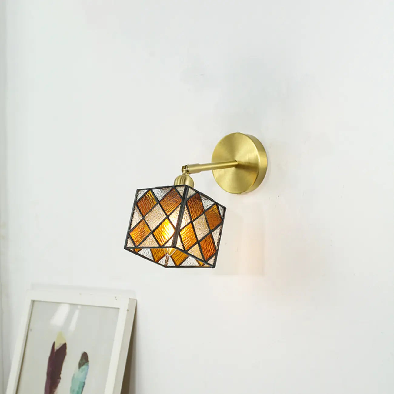 Vintage Brass Colorful Cube Shade Wall Sconce