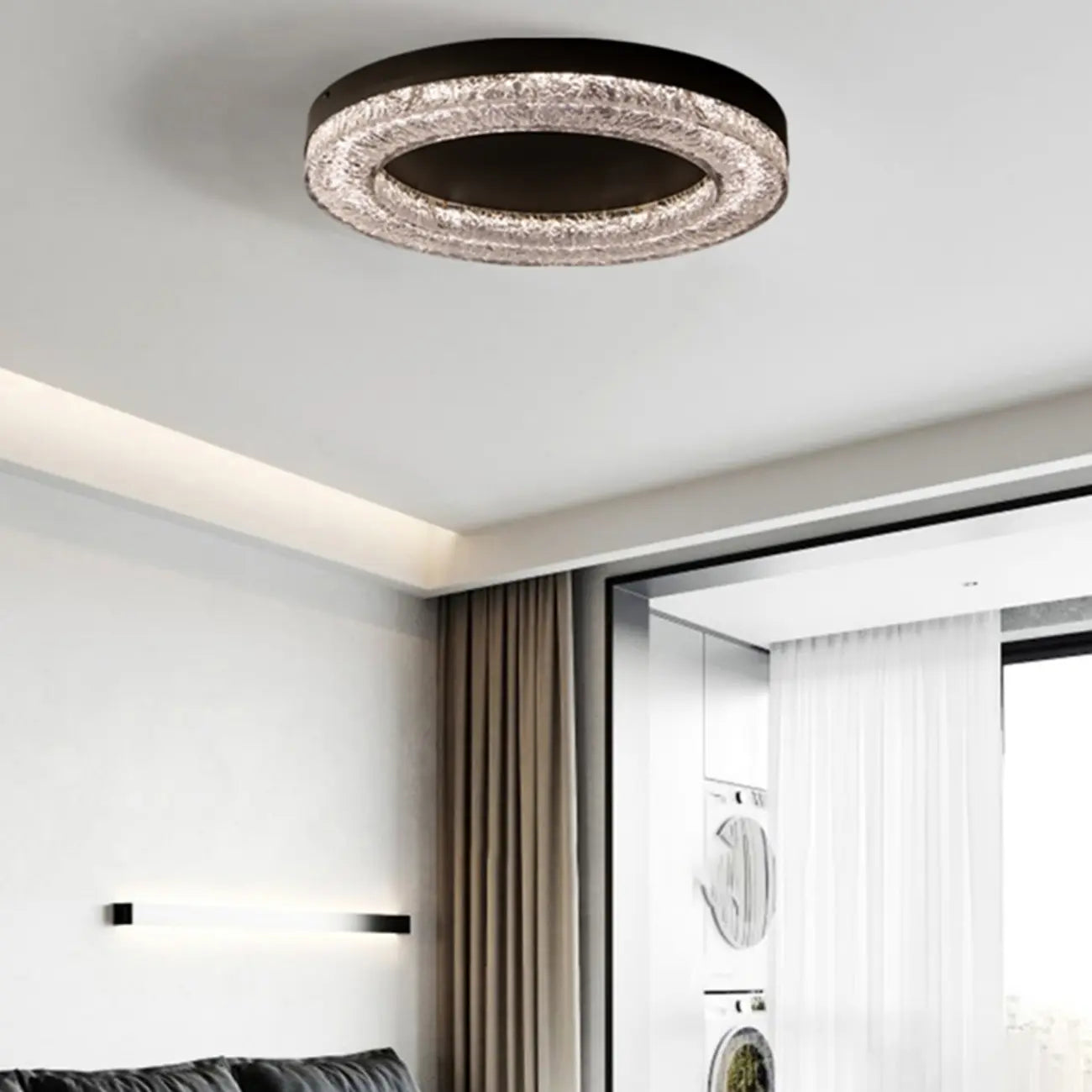 Circular Black Flush LED Ceiling Light for Residential Use