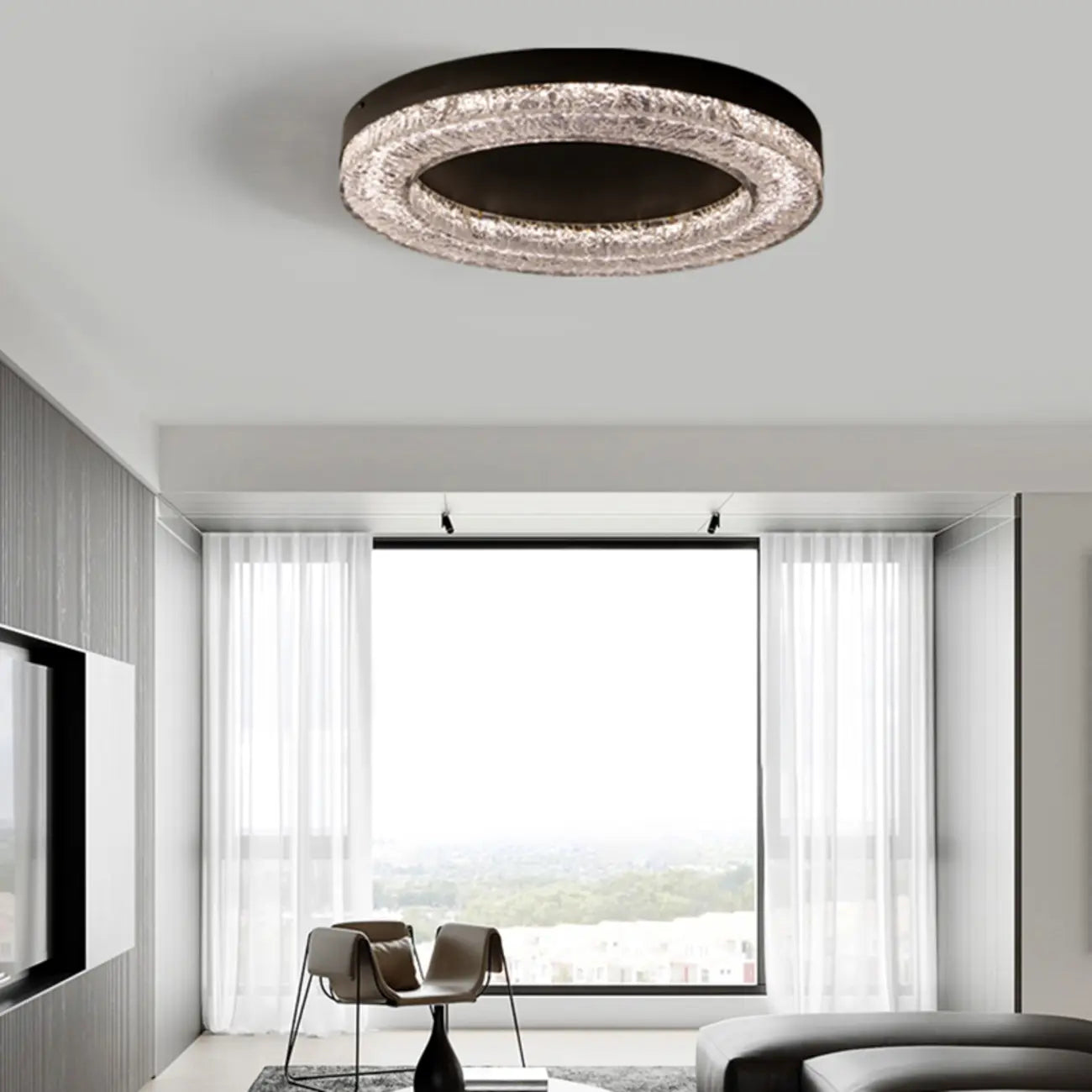 Circular Black Flush LED Ceiling Light for Residential Use