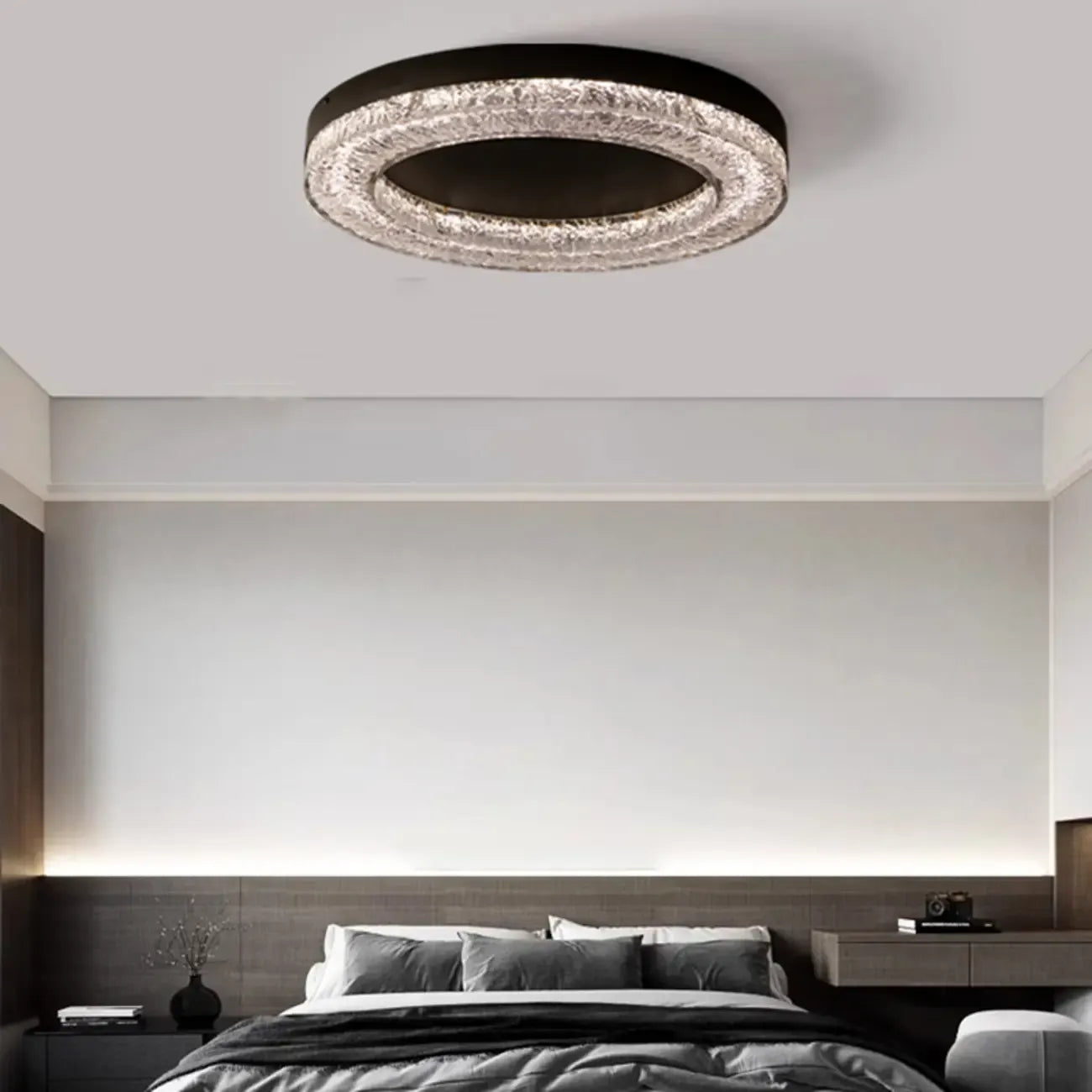 Circular Black Flush LED Ceiling Light for Residential Use