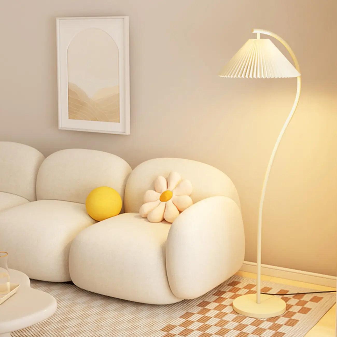 Modern Pleated Fabric White Metal 61 Floor Lamp