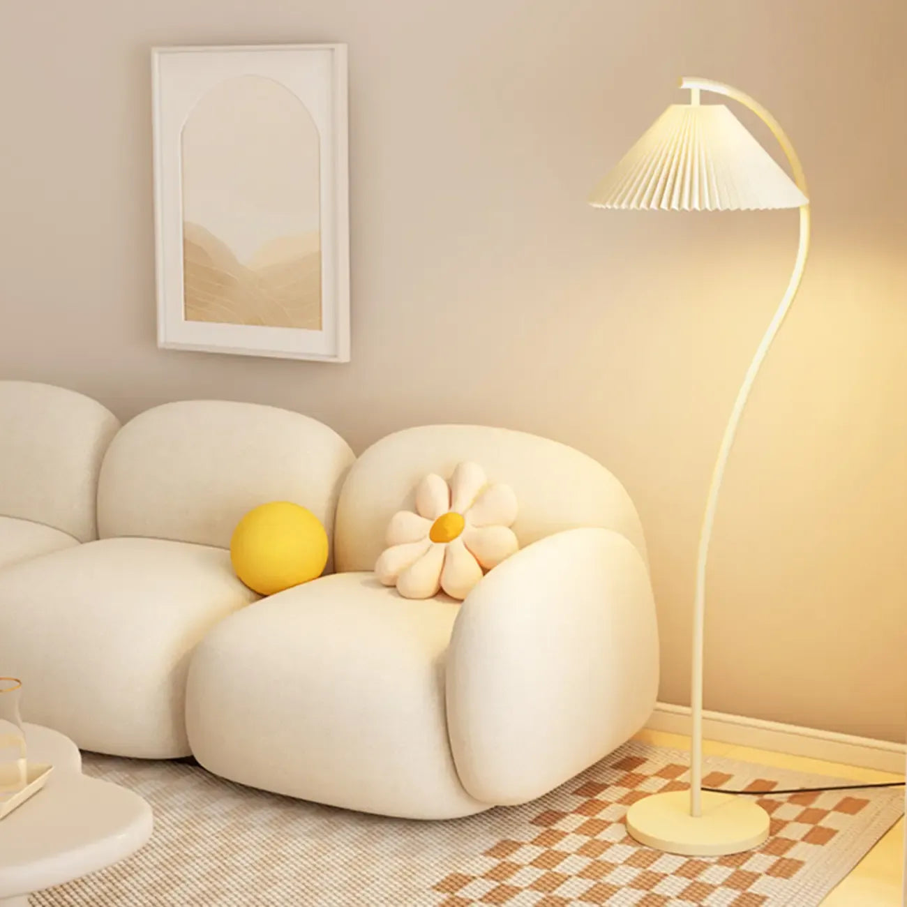 Modern Pleated Fabric White Metal 61 Floor Lamp