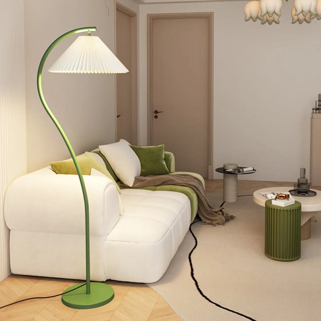 Modern Pleated Fabric White Metal 61 Floor Lamp