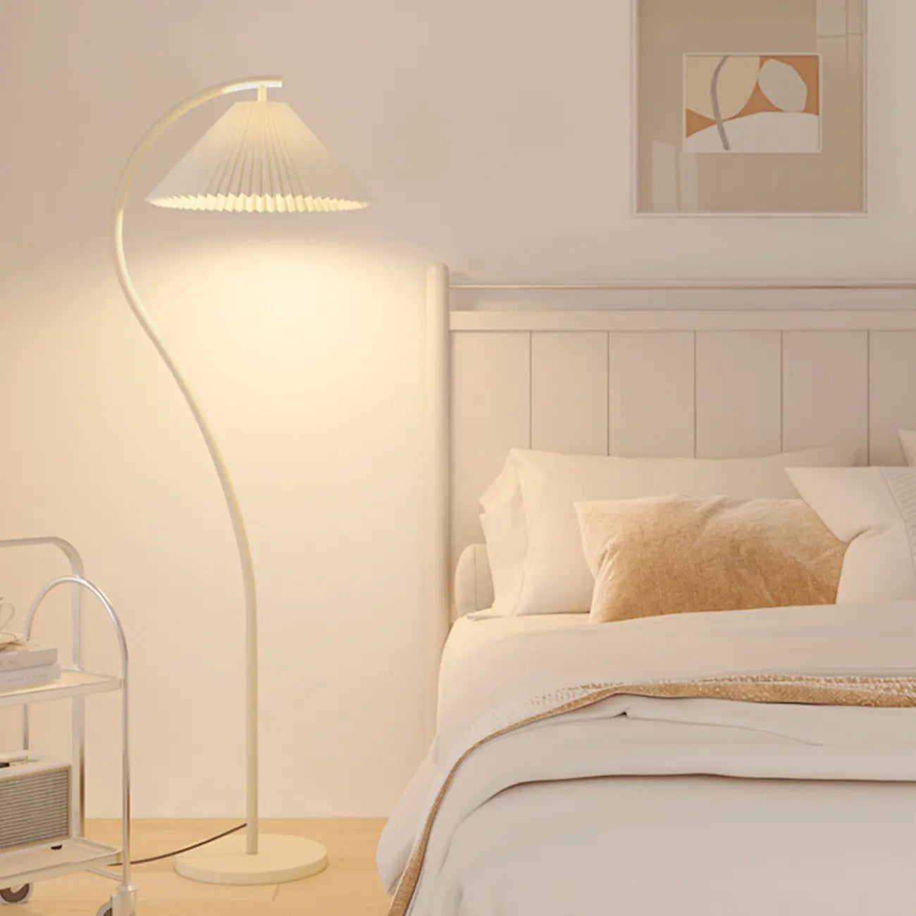 Modern Pleated Fabric White Metal 61 Floor Lamp