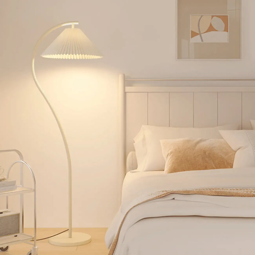 Modern Pleated Fabric White Metal 61 Floor Lamp