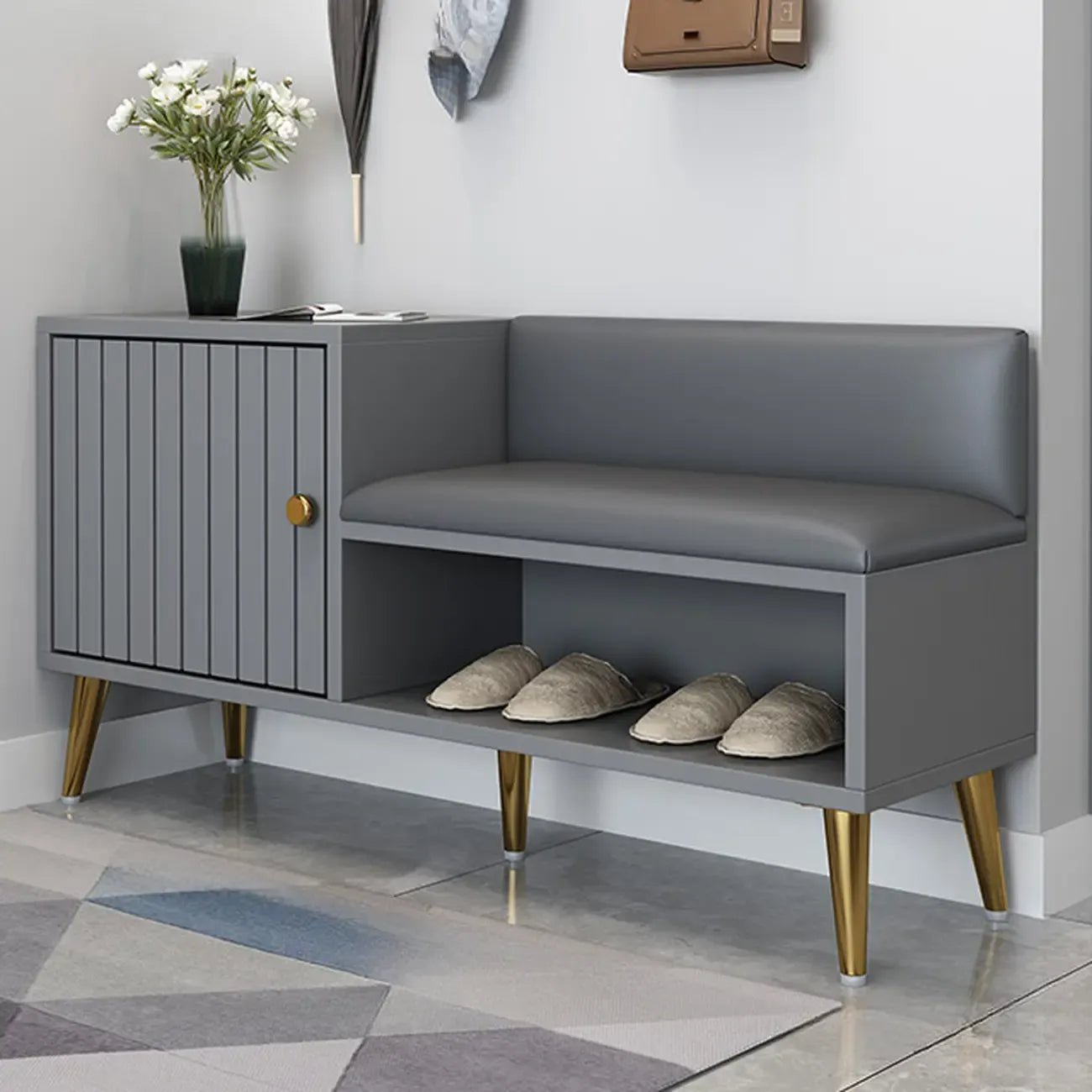 Entryway Shoe Storage Bench with Cushioned Seat