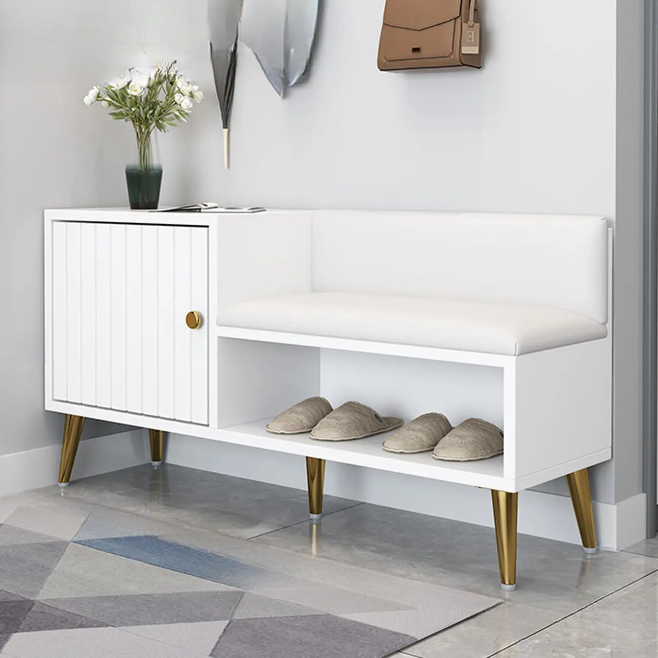 Entryway Shoe Storage Bench with Cushioned Seat