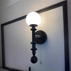 Vintage French Column Wood and Glass Globe Wall Sconce