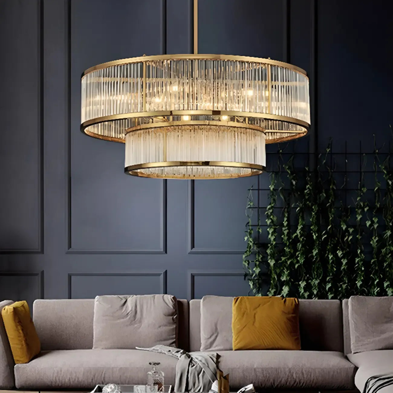 Glamorous Circle 2 Tiers Crystal Chandelier