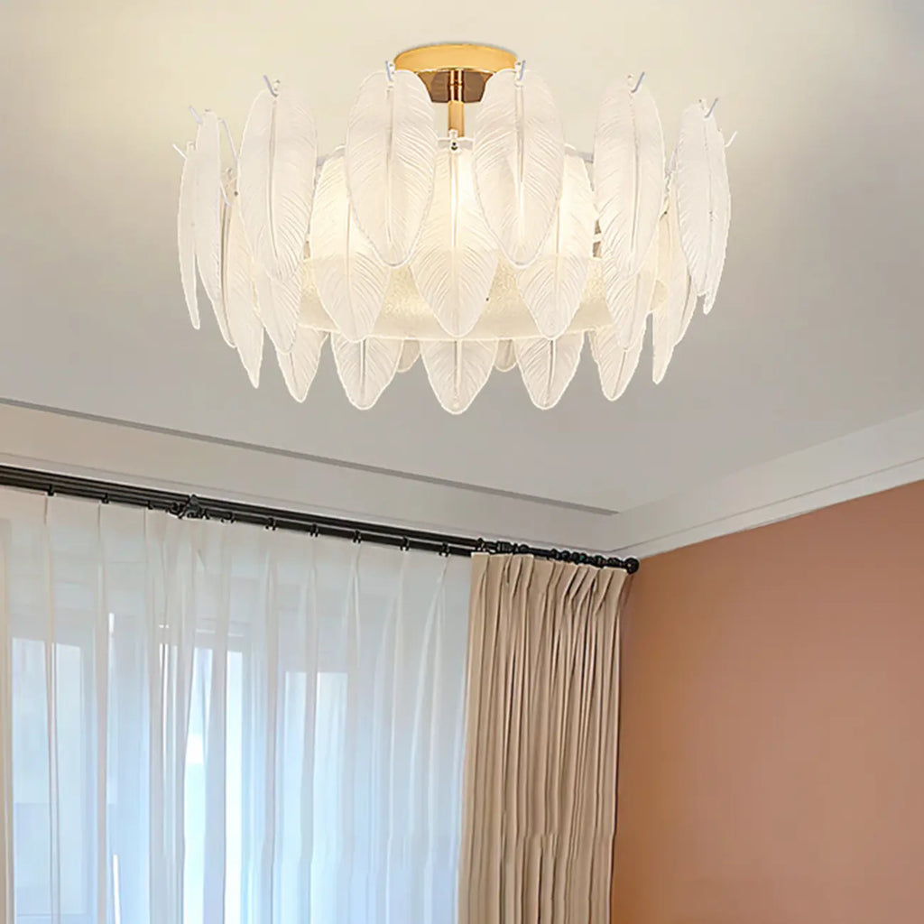 Modern Elegant Feather Glass Semi Flush Ceiling Light