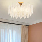 Modern Elegant Feather Glass Semi Flush Ceiling Light