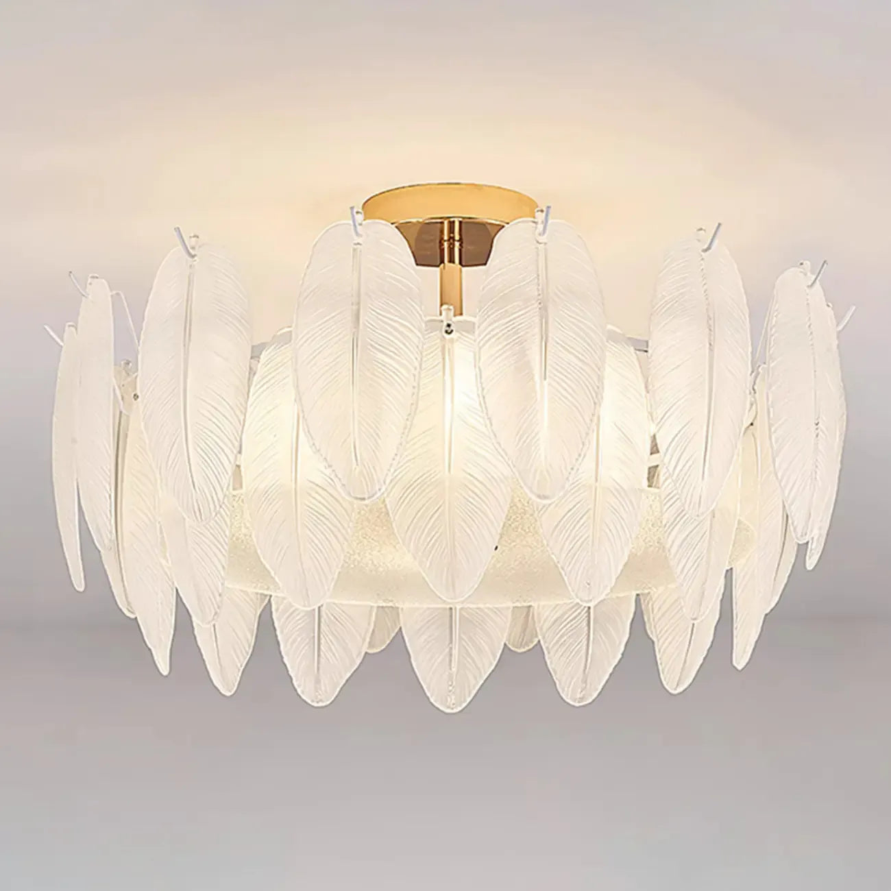 Modern Elegant Feather Glass Semi Flush Ceiling Light