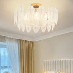 Modern Elegant Feather Glass Semi Flush Ceiling Light