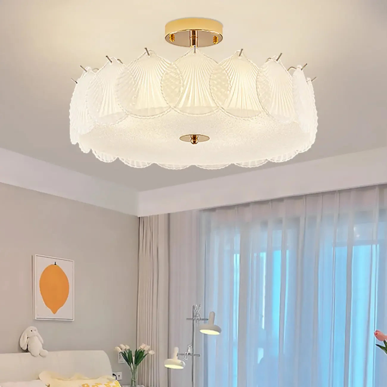 Modern Elegant Feather Glass Semi Flush Ceiling Light