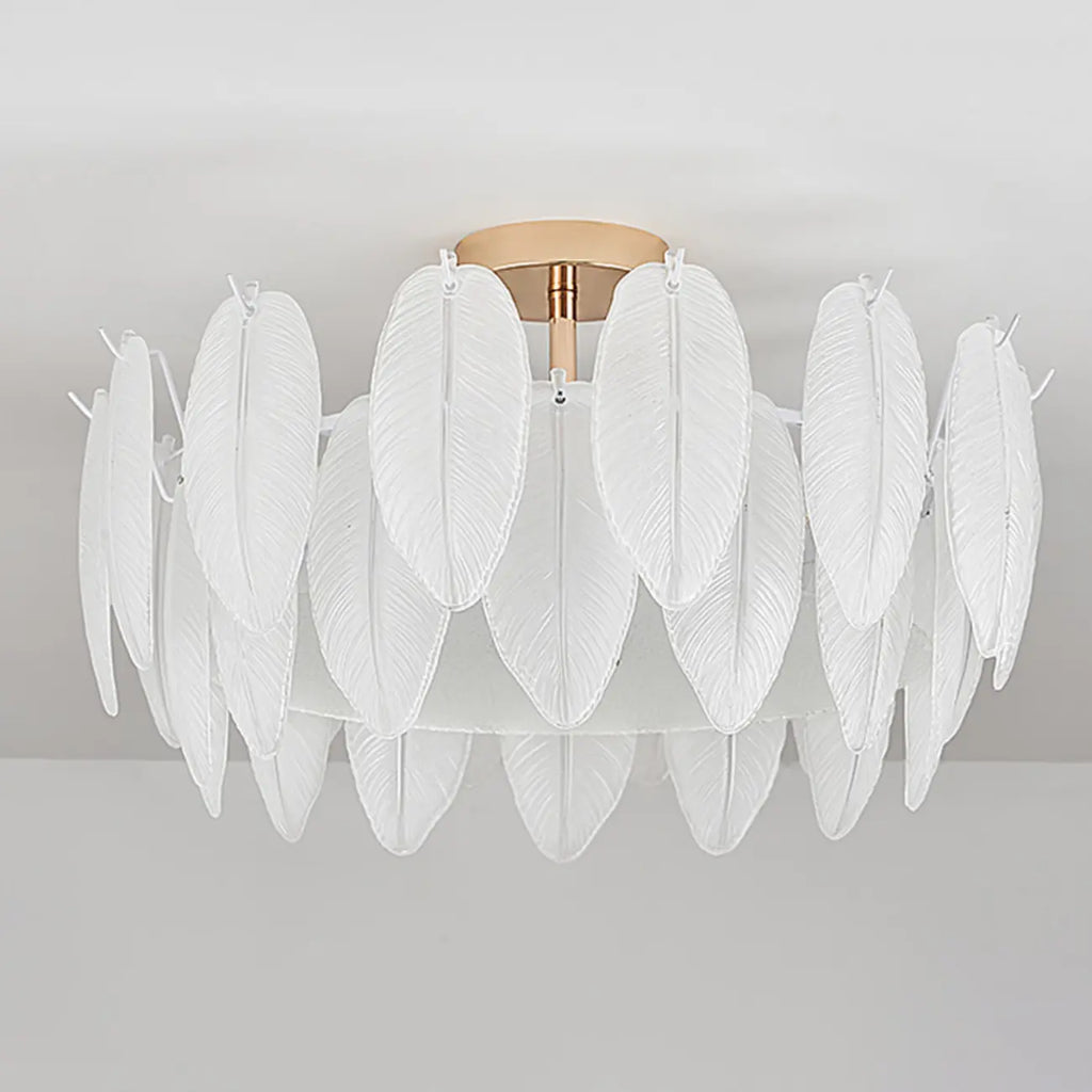 Modern Elegant Feather Glass Semi Flush Ceiling Light