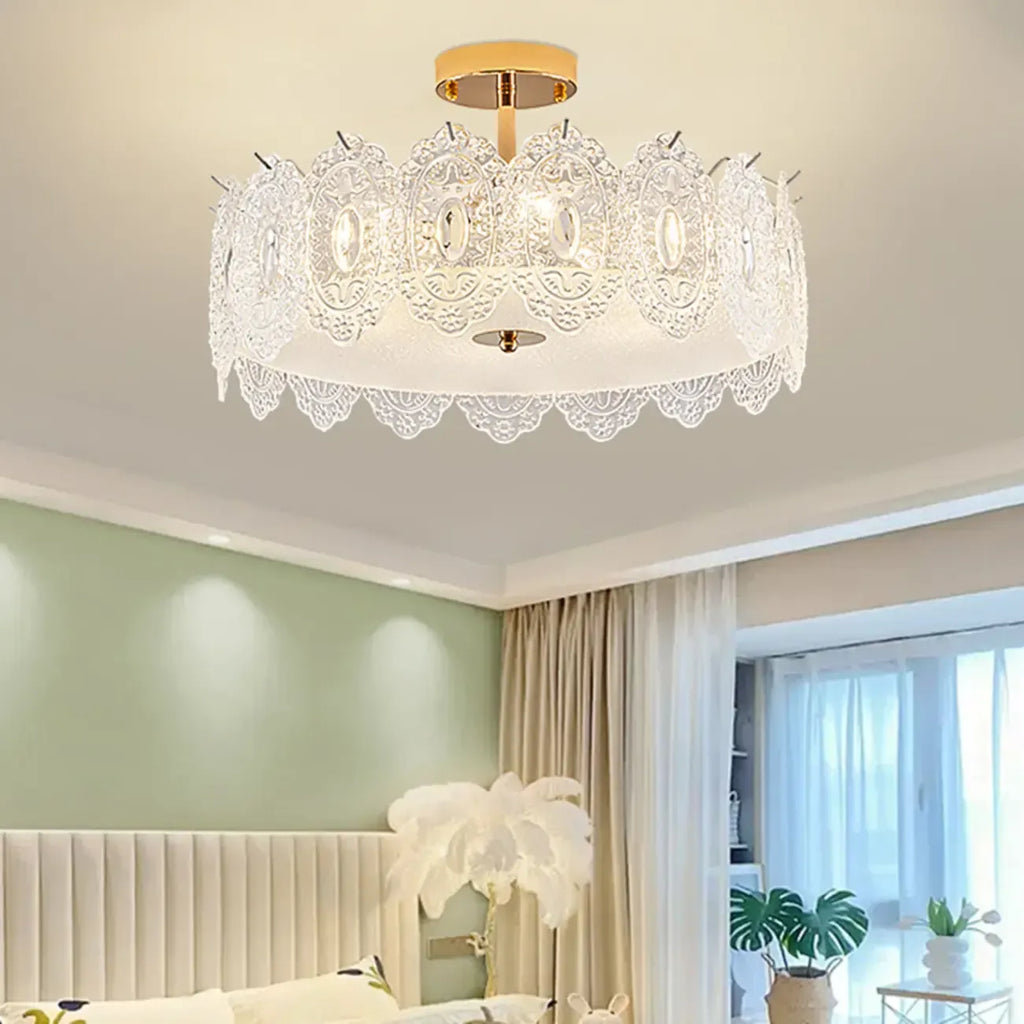 Modern Elegant Feather Glass Semi Flush Ceiling Light