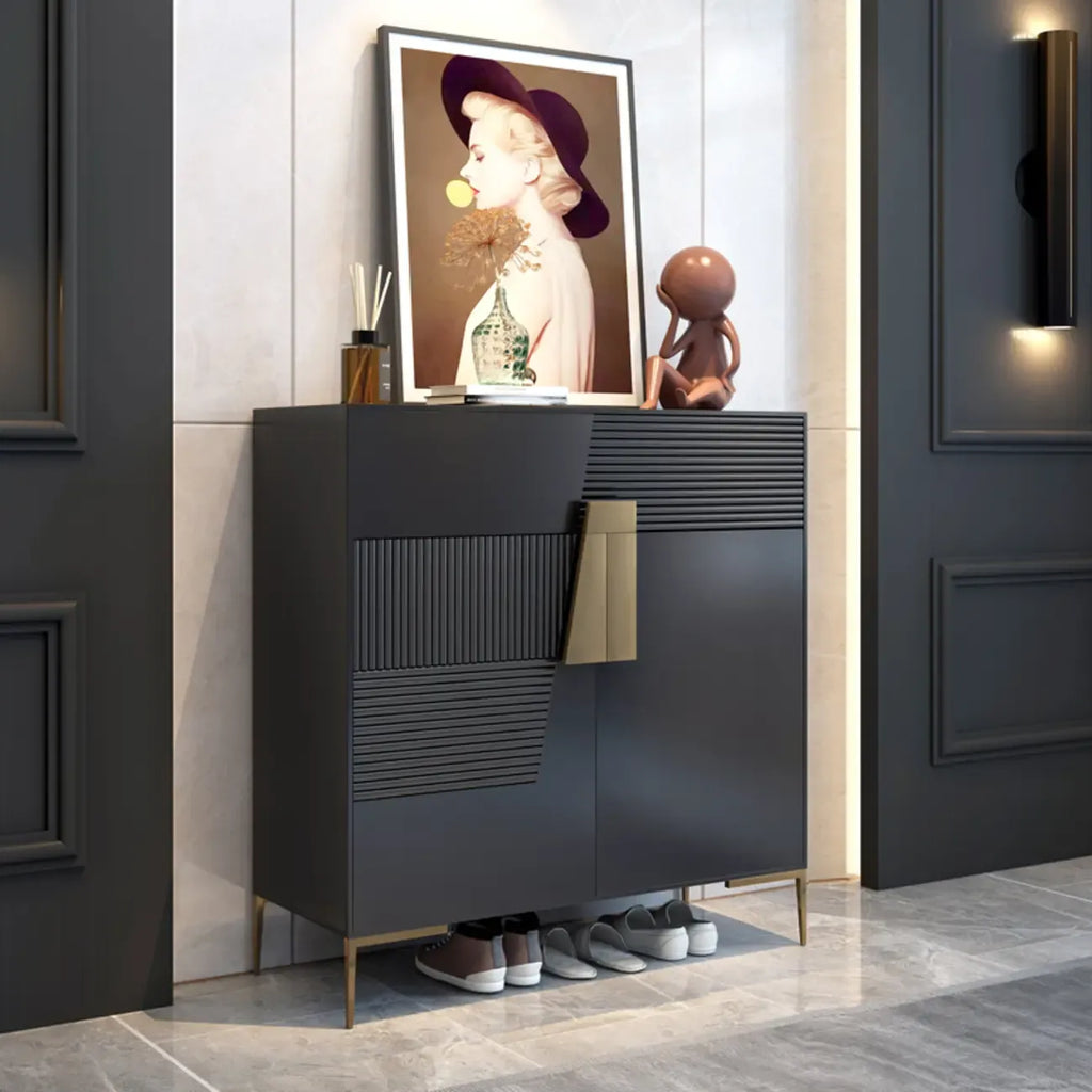 Elegant Fluted Entryway Shoe Cabinet with Drawer