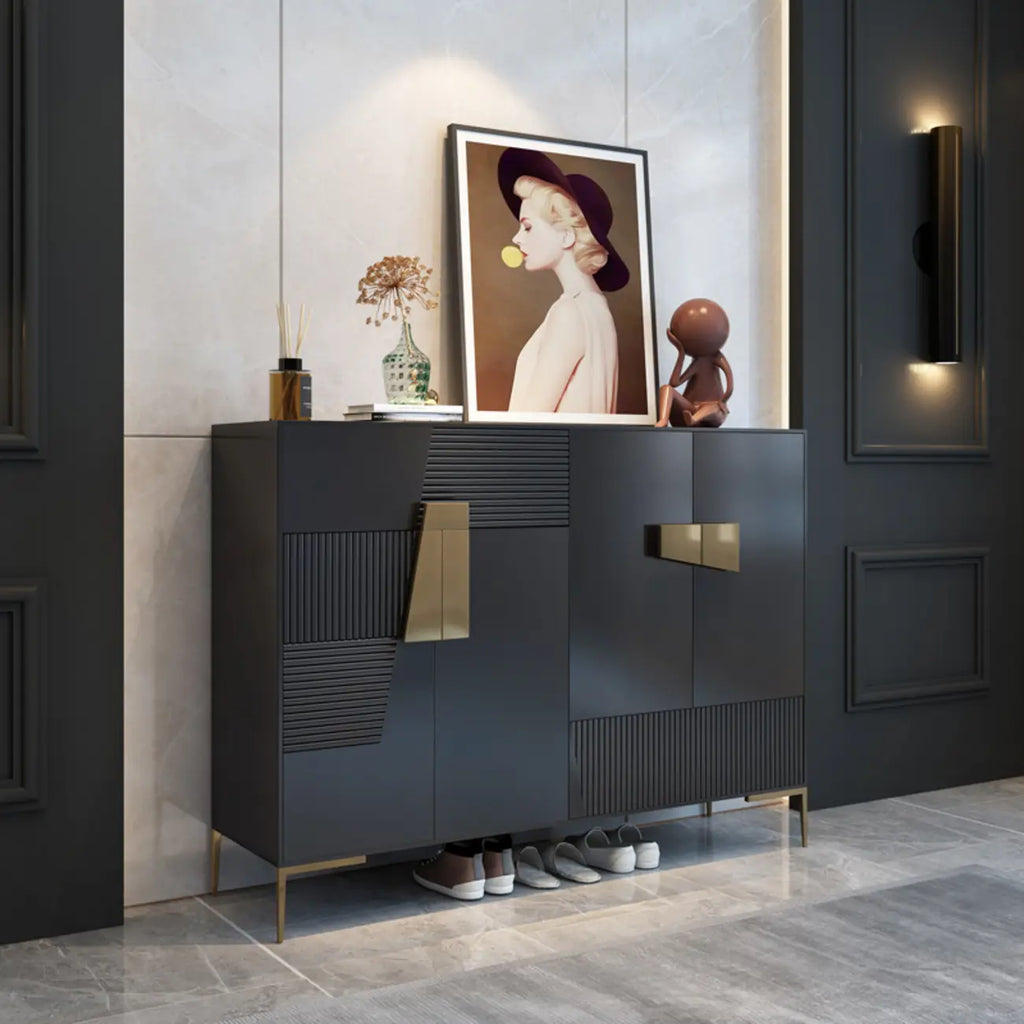 Elegant Fluted Entryway Shoe Cabinet with Drawer