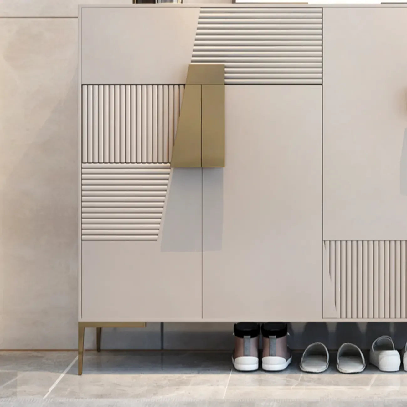 Elegant Fluted Entryway Shoe Cabinet with Drawer