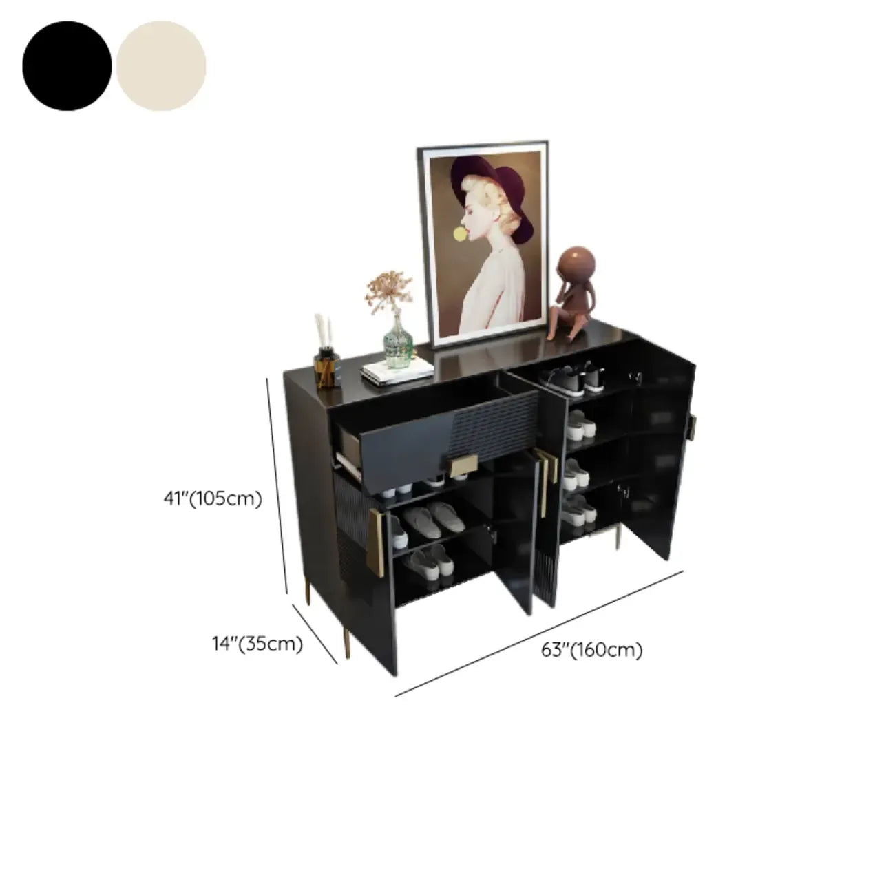 Elegant Fluted Entryway Shoe Cabinet with Drawer