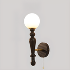 Retro Wood Wall Sconce with Ball Shade and Pull Chain