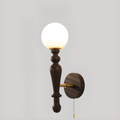 Retro Wood Wall Sconce with Ball Shade and Pull Chain