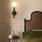 Retro Wood Wall Sconce with Ball Shade and Pull Chain
