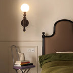 Retro Wood Wall Sconce with Ball Shade and Pull Chain