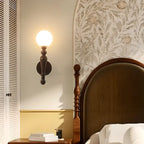 Retro Wood Wall Sconce with Ball Shade and Pull Chain