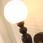 Retro Wood Wall Sconce with Ball Shade and Pull Chain