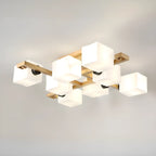8.5 Height Square Glass Natural Wood Semi Flush Ceiling Light