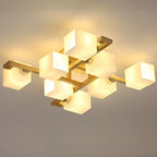 8.5 Height Square Glass Natural Wood Semi Flush Ceiling Light