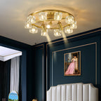 Gold Circle Cube Crystal Semi Flush Ceiling Light with Spotlights