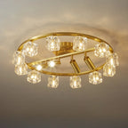 Gold Circle Cube Crystal Semi Flush Ceiling Light with Spotlights