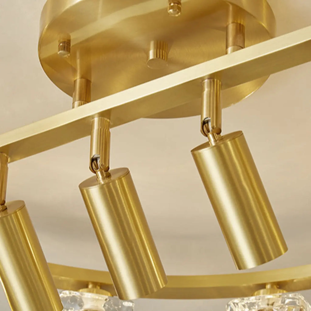 Gold Circle Cube Crystal Semi Flush Ceiling Light with Spotlights