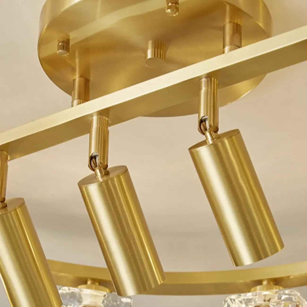 Gold Circle Cube Crystal Semi Flush Ceiling Light with Spotlights