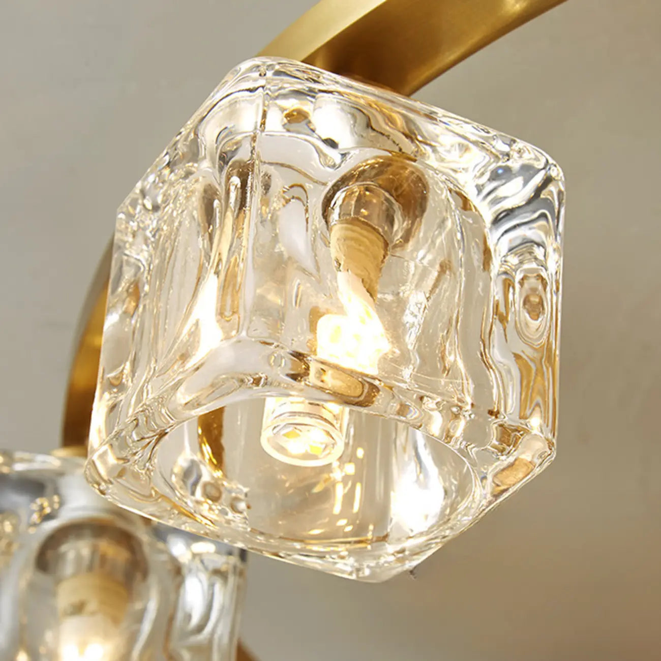 Gold Circle Cube Crystal Semi Flush Ceiling Light with Spotlights
