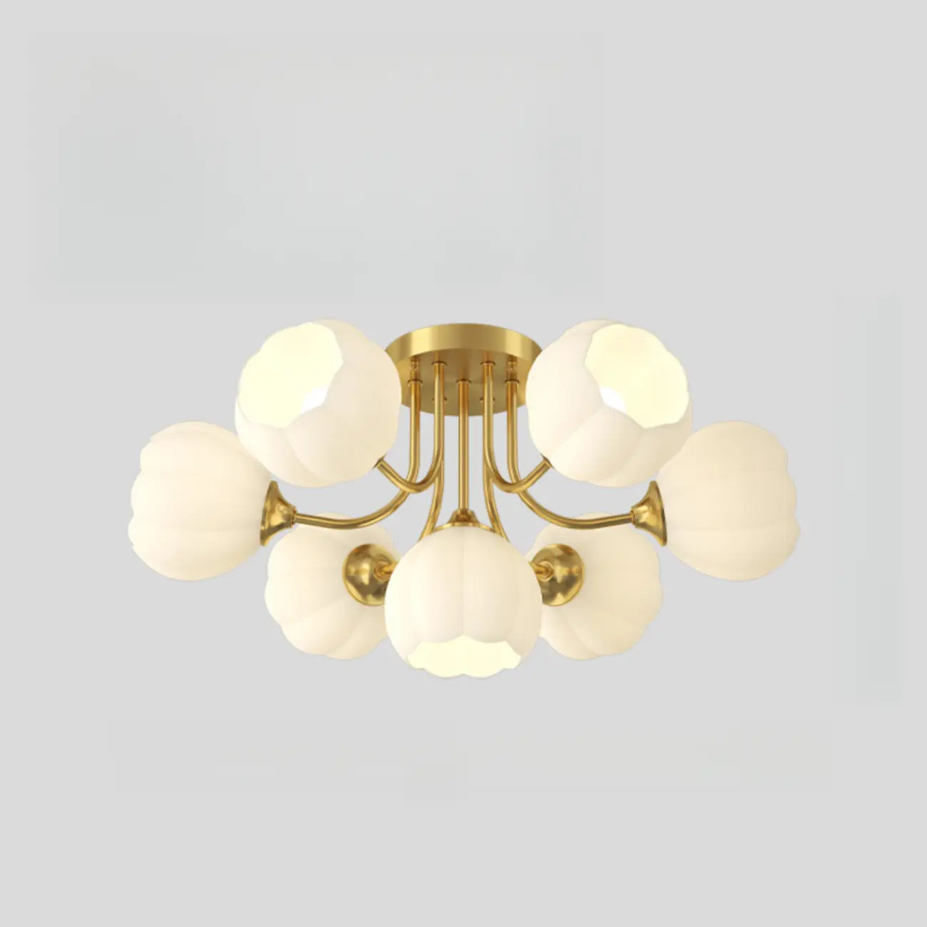 Modern White Glass Floral Shade Metal Semi Flush Ceiling Light