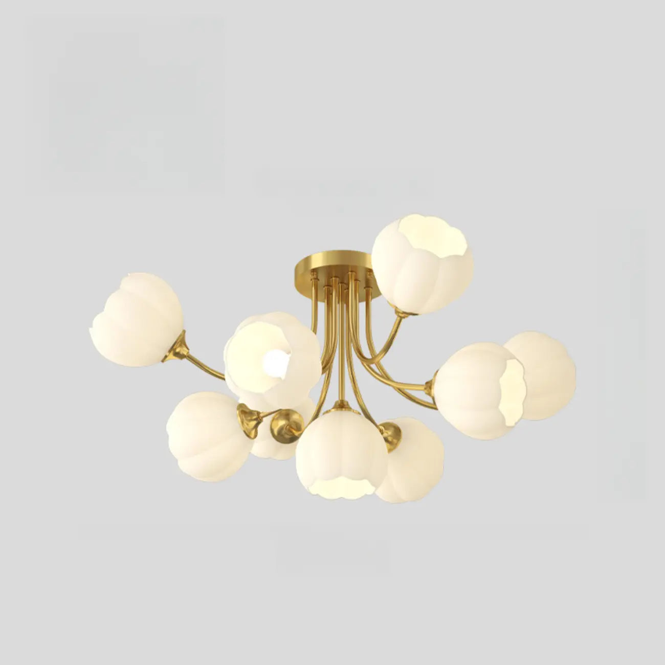 Modern White Glass Floral Shade Metal Semi Flush Ceiling Light