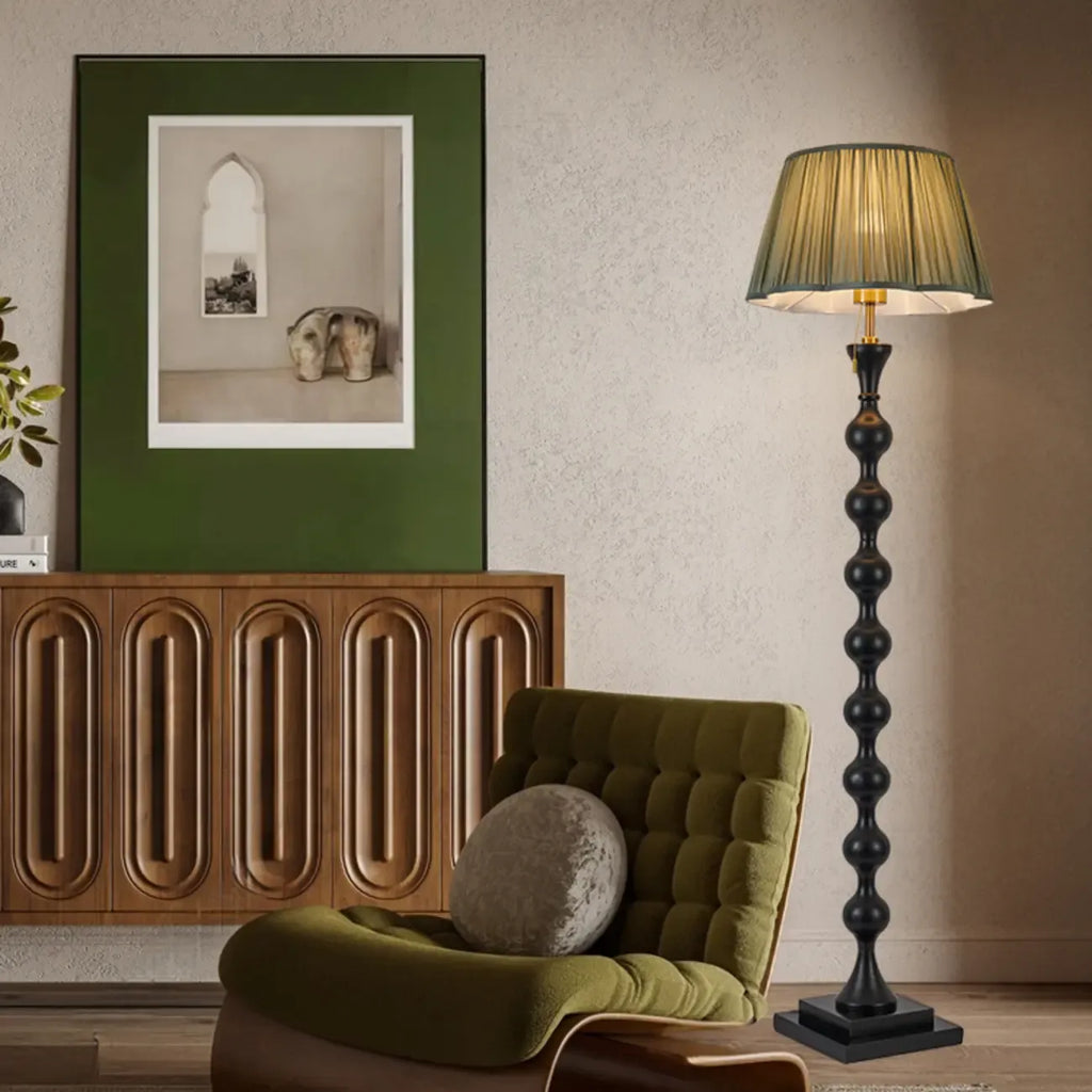 62 H Traditional Wooden Floor Lamp with Fabric Shade