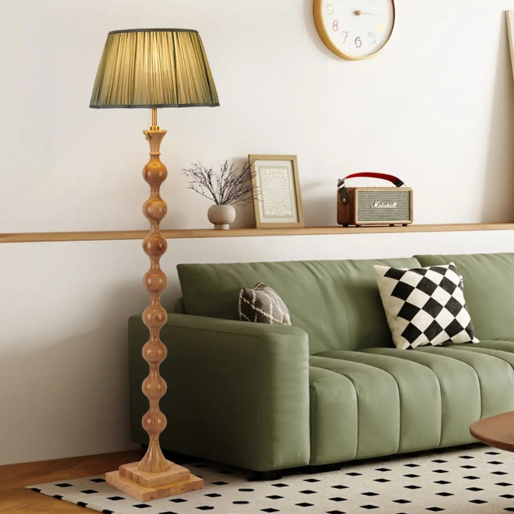 62 H Traditional Wooden Floor Lamp with Fabric Shade