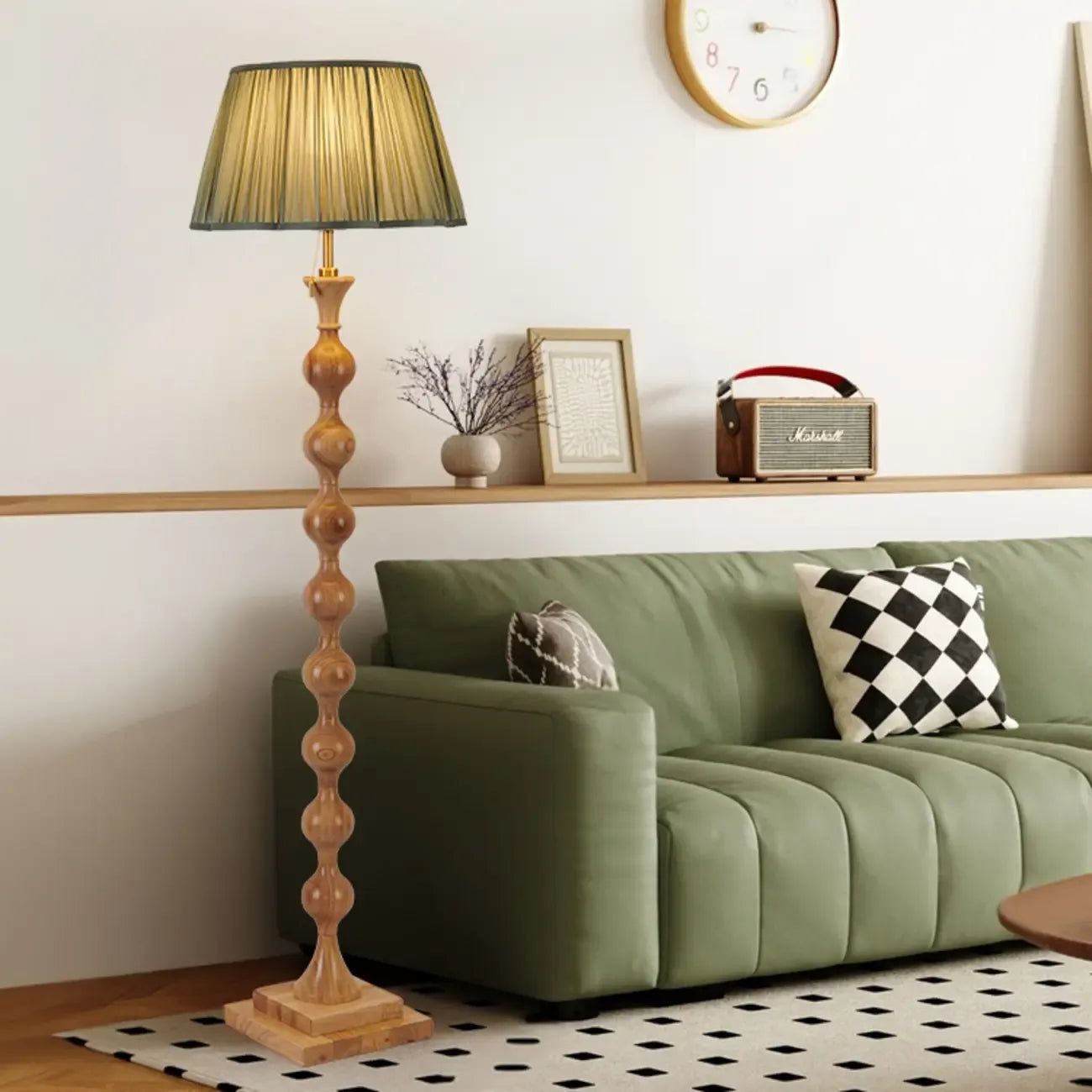 62 H Traditional Wooden Floor Lamp with Fabric Shade