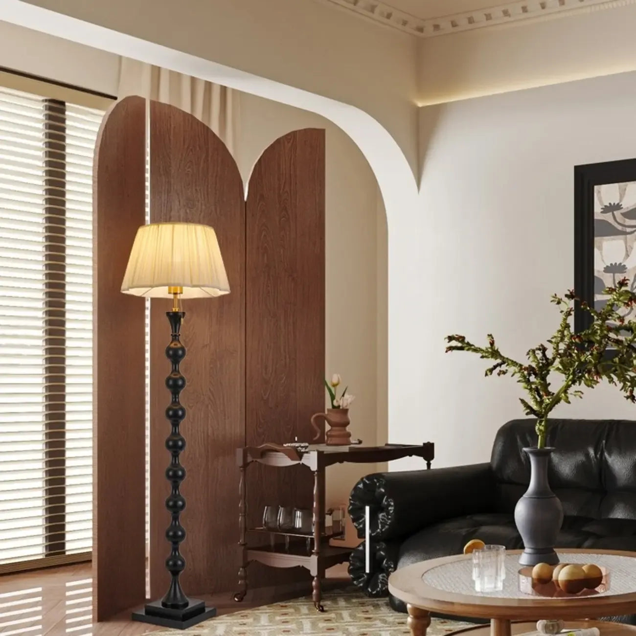 62 H Traditional Wooden Floor Lamp with Fabric Shade