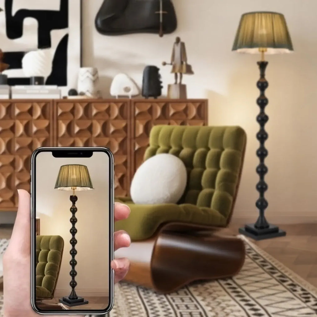 62 H Traditional Wooden Floor Lamp with Fabric Shade