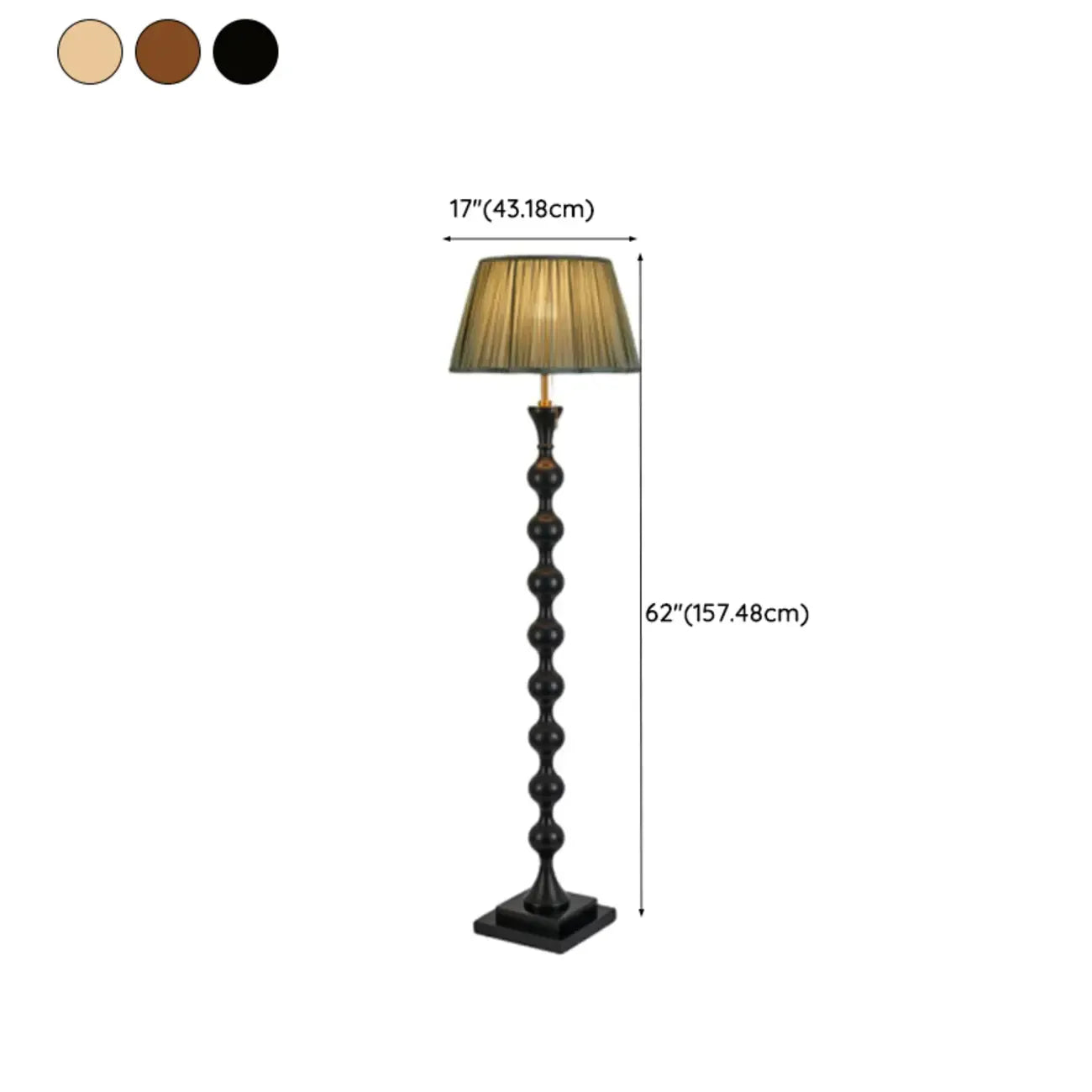 62 H Traditional Wooden Floor Lamp with Fabric Shade