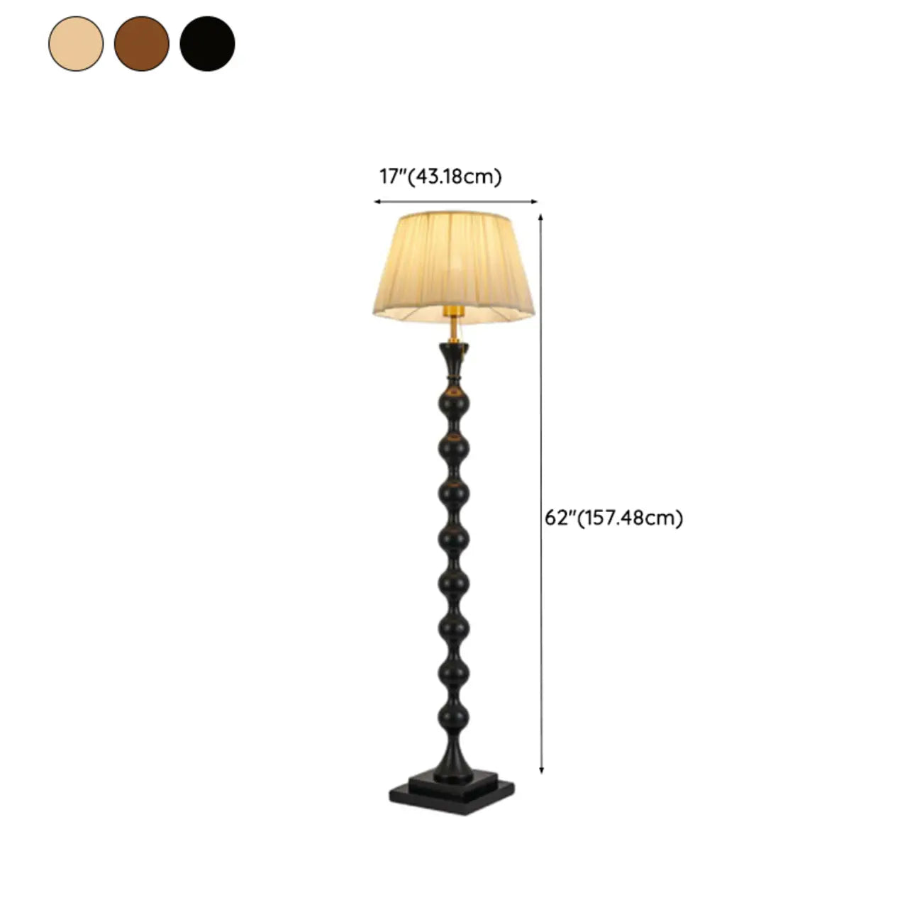62 H Traditional Wooden Floor Lamp with Fabric Shade